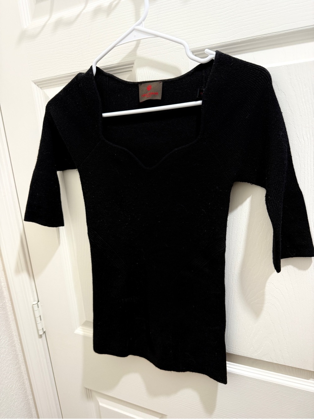 Louis Feraud Black Knit Top with Red Logo